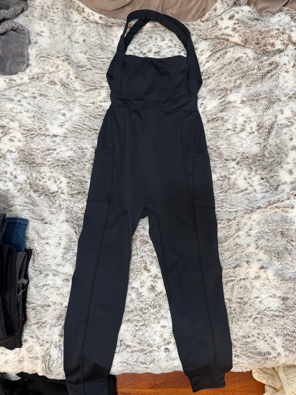 Free People Black High-Waist One Piece (yoga pant material)